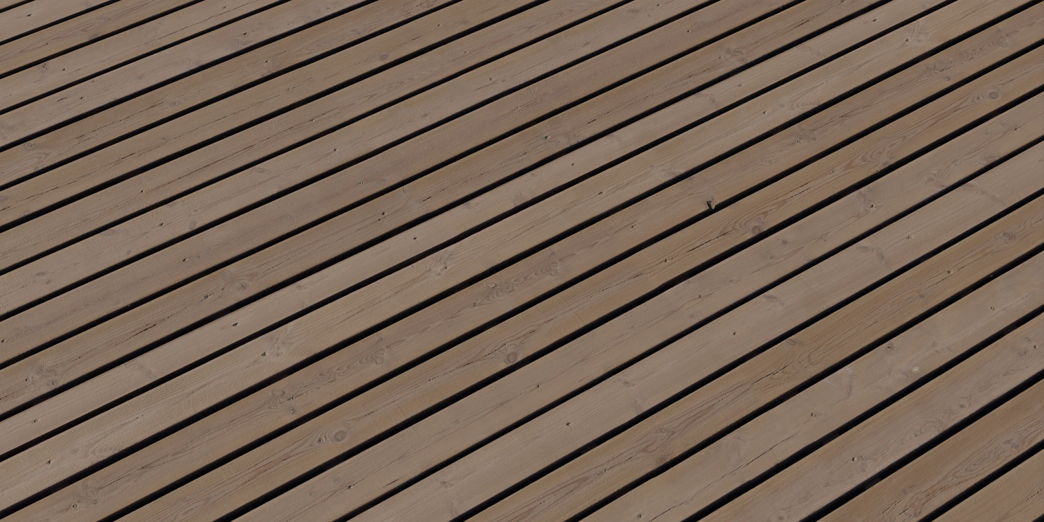 Free 8K texture of dry, worn wooden planks, even flat boards with subtle cracks, knots and narrow gaps, showing a soft, matte wood grain.
