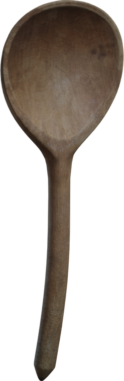 Free 4K model of a hand-carved wooden spoon with a shallow oval bowl, tapered smooth handle, visible grain and warm aged patina - rustic, worn look.