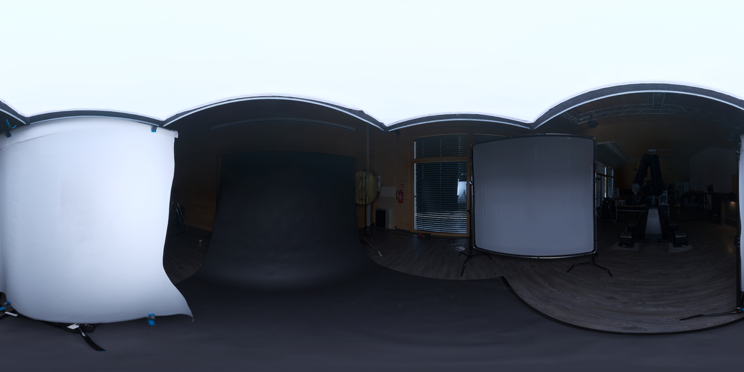 Free 24K HDRI, unclipped - wooden indoor studio with rectangular soft lamps, warm ceiling and dark floor; medium-high contrast, ideal for product shots.