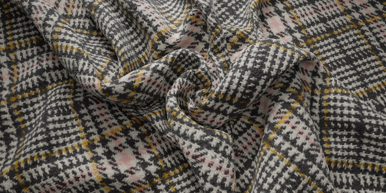 Free 12K texture of wool boucle with looped fibers and woven checker pattern - soft, fluffy upholstery fabric perfect for blankets, upholstery, and knitwear.