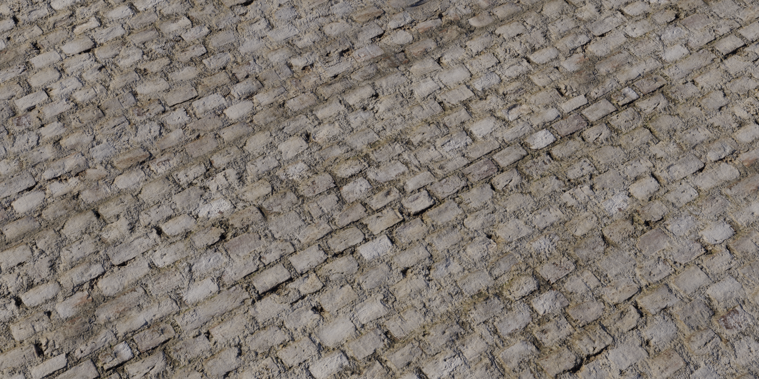 Free 16k texture of a worn, weatherbeaten brick wall with rough, uneven mortar, chipped bricks and subtle mossy staining.