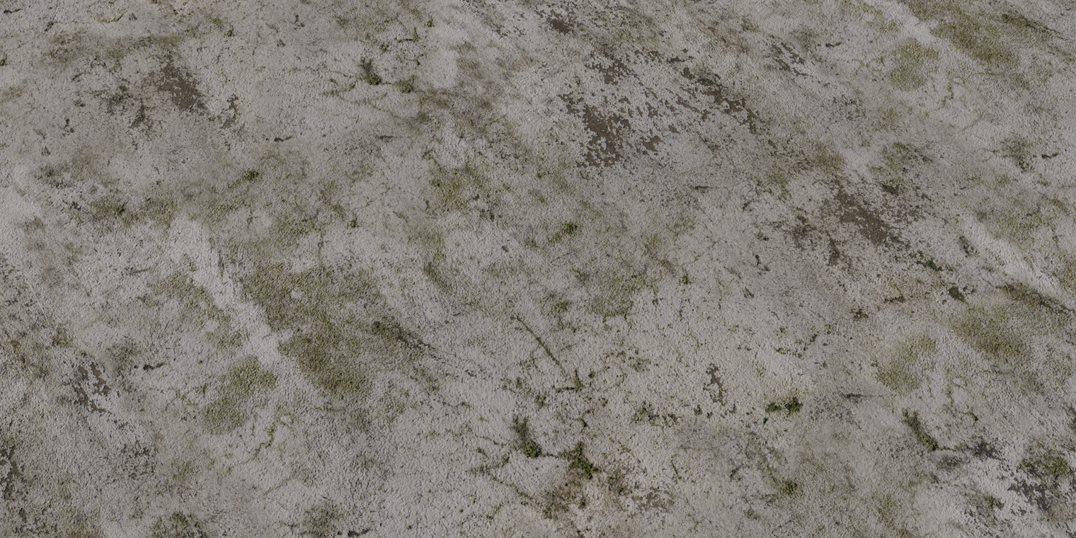 Free 16k texture of worn mossy plaster: rough, weathered ,slightly moss-covered and cracked surface with peeling, chipped areas and brown discoloration.