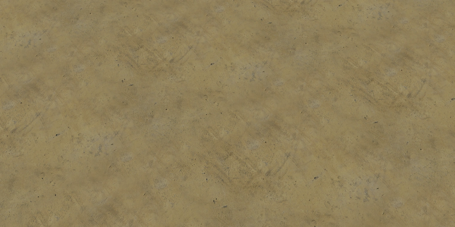 Free 8K yellow plaster texture with a smooth, worn cement surface, subtle scratches and dirt stains across warm ochre tones.