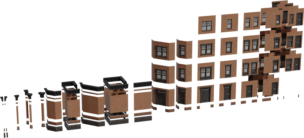 Modular Urban Apartments Facade — free props CC0 3D model, rendered preview