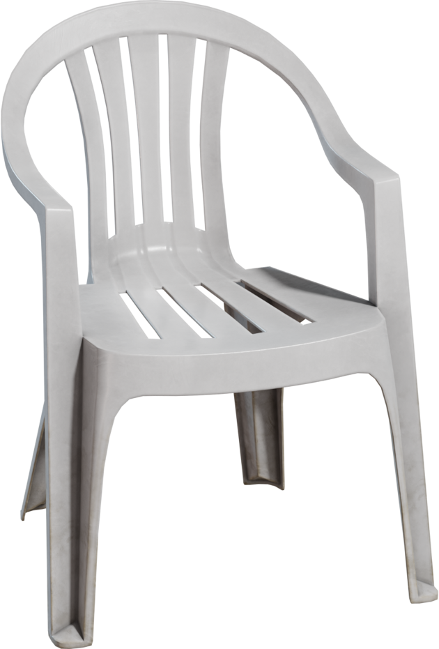 Vergil sitting on white plastic chair